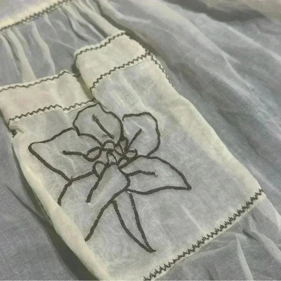 Kitchen Apron Sheer Buttery Yellow Lilly Floral 50s vintage Embroidered - Picture 2 of 6